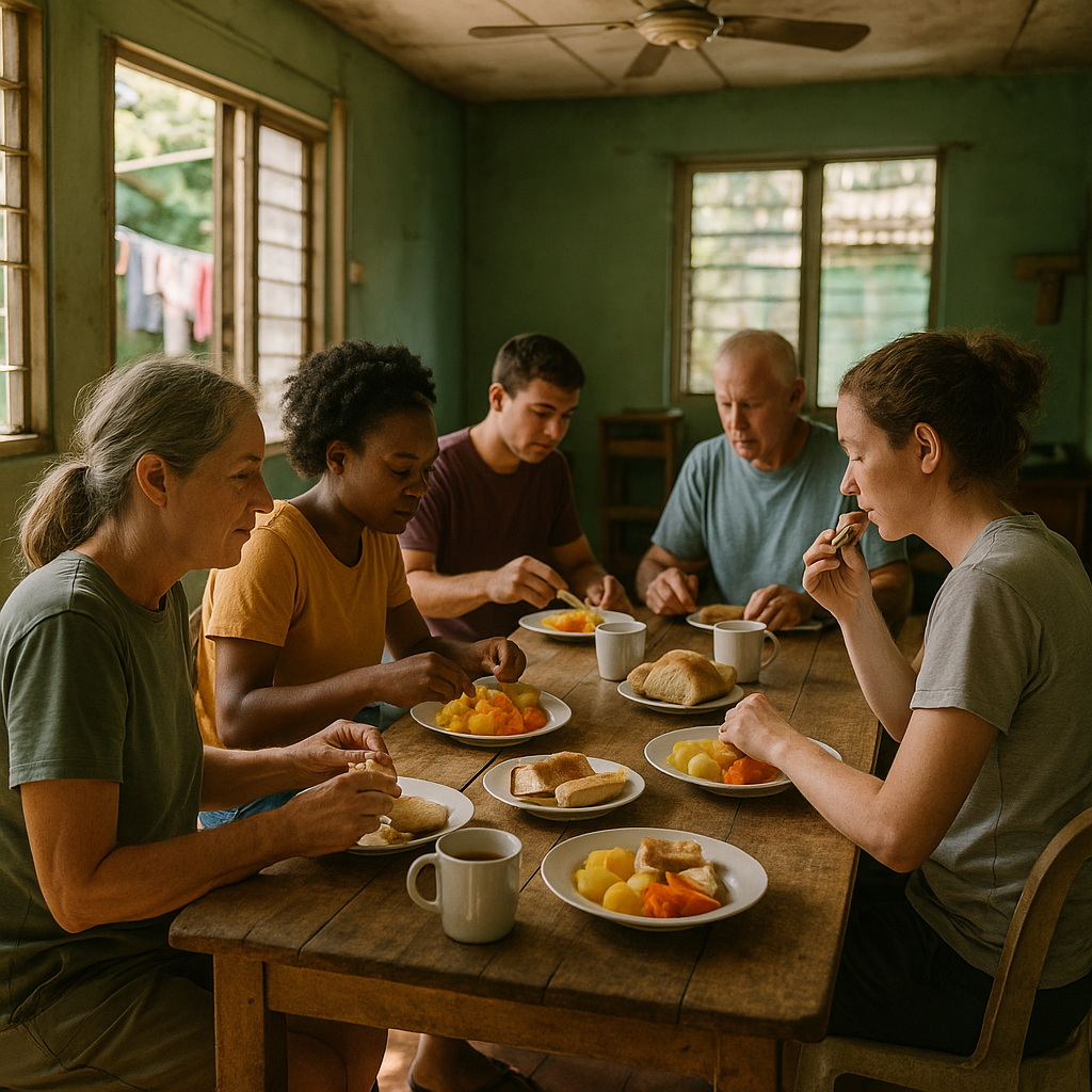 Volunteers sharing breakfast at their accommodation during a Jamaica volunteer program